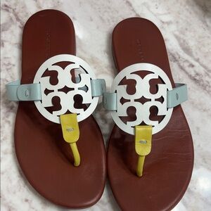 Tory Burch Brown Sandals with Yellow and Light Blue Details